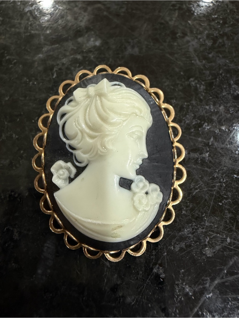 Vintage Blue and Cream Cameo Brooch with Gold Frame